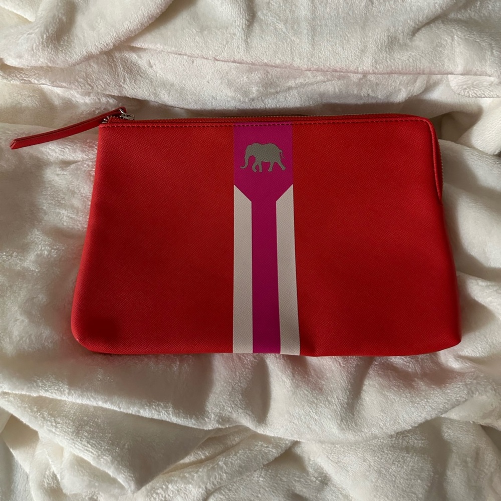 Elephant w/ pink and white stripe-bright red clutch